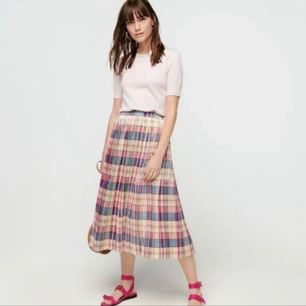 J. Crew Shimmering Plaid Pleated Midi Skirt Size 2 NEW NWT Pleats